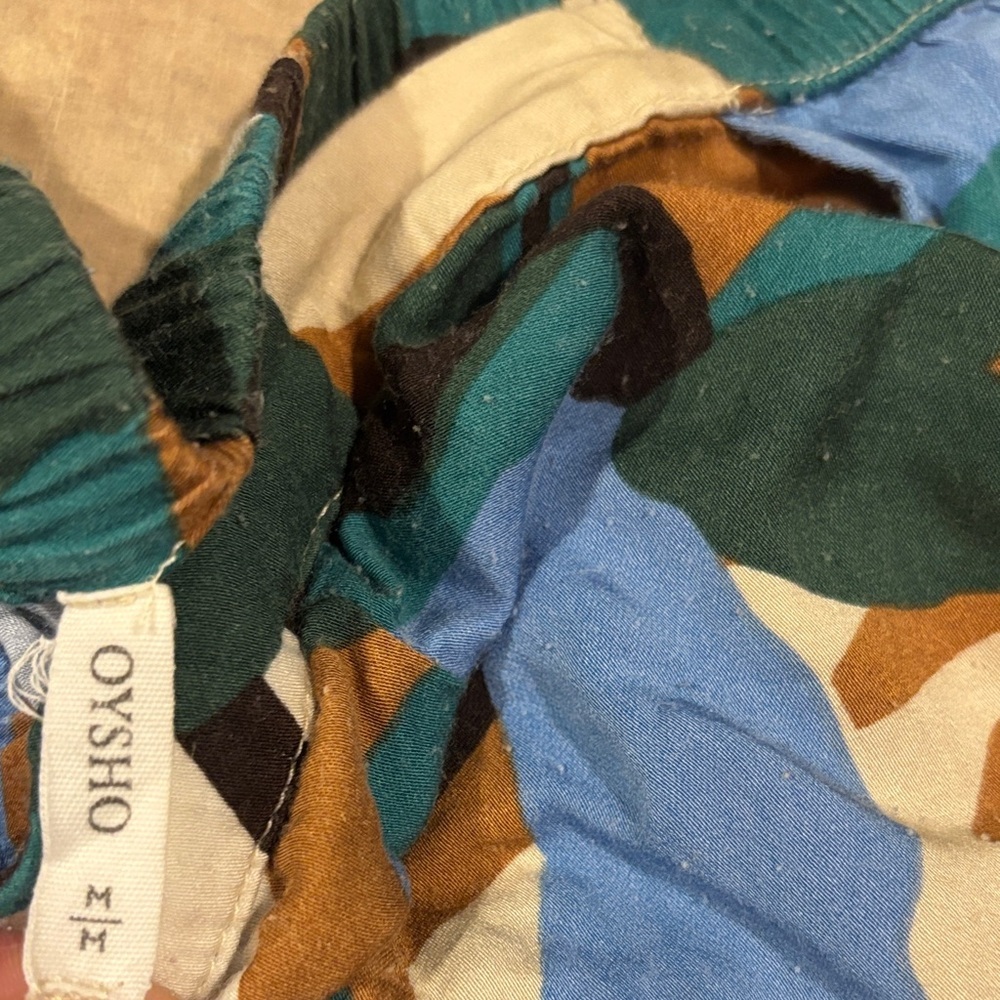 Multicolor Leaf-Print Athletic Shorts — Blue, Green & Brown -213sku - Picture 2 of 7